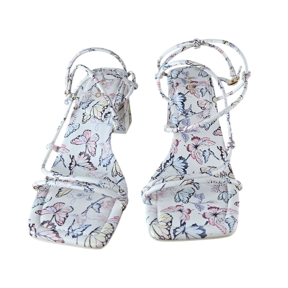 ALDO Astryd Butterfly Strappy Sandals 7.5 M Square Toe Block Heel Ankle